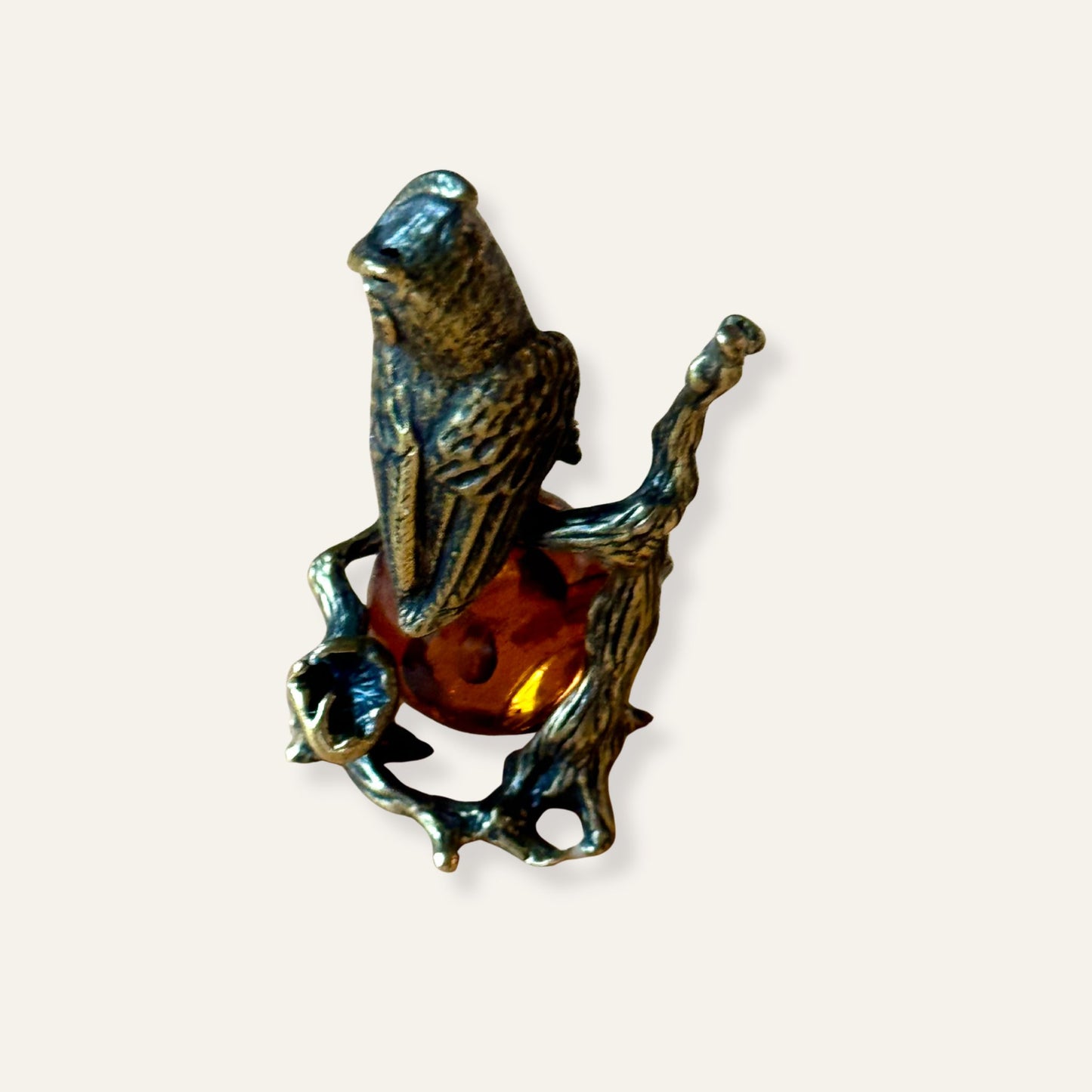 Owl Amber Bronze Mini Figurine