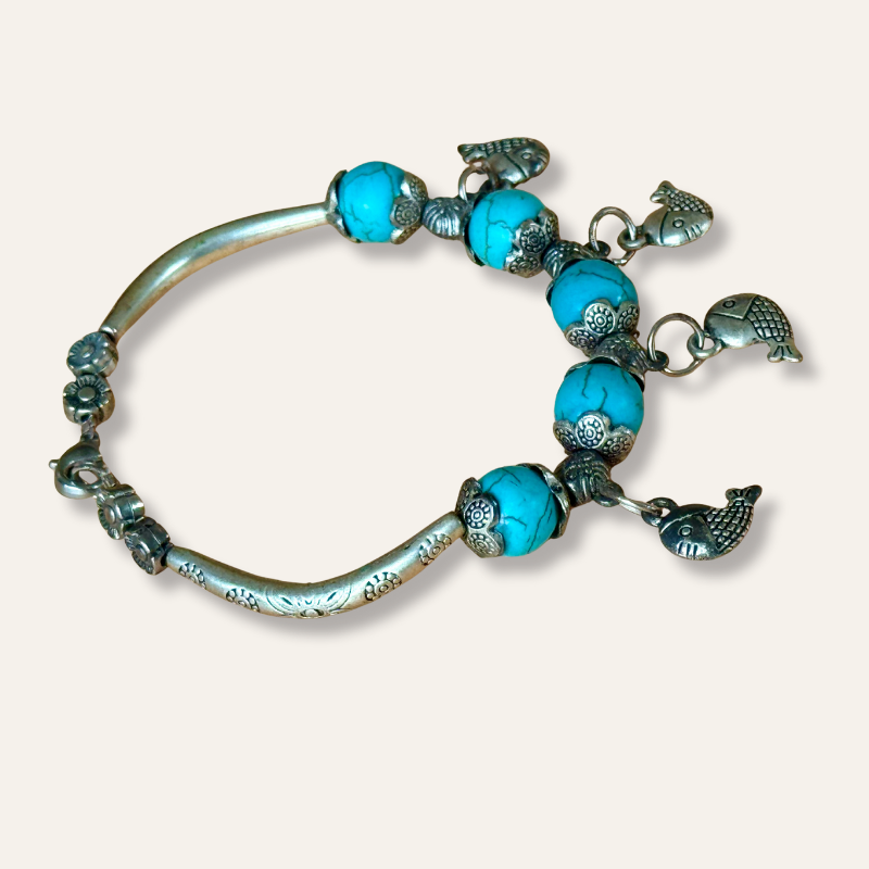 Boho Turquoise Pisces Bracelet – Handmade Charm Bracelet