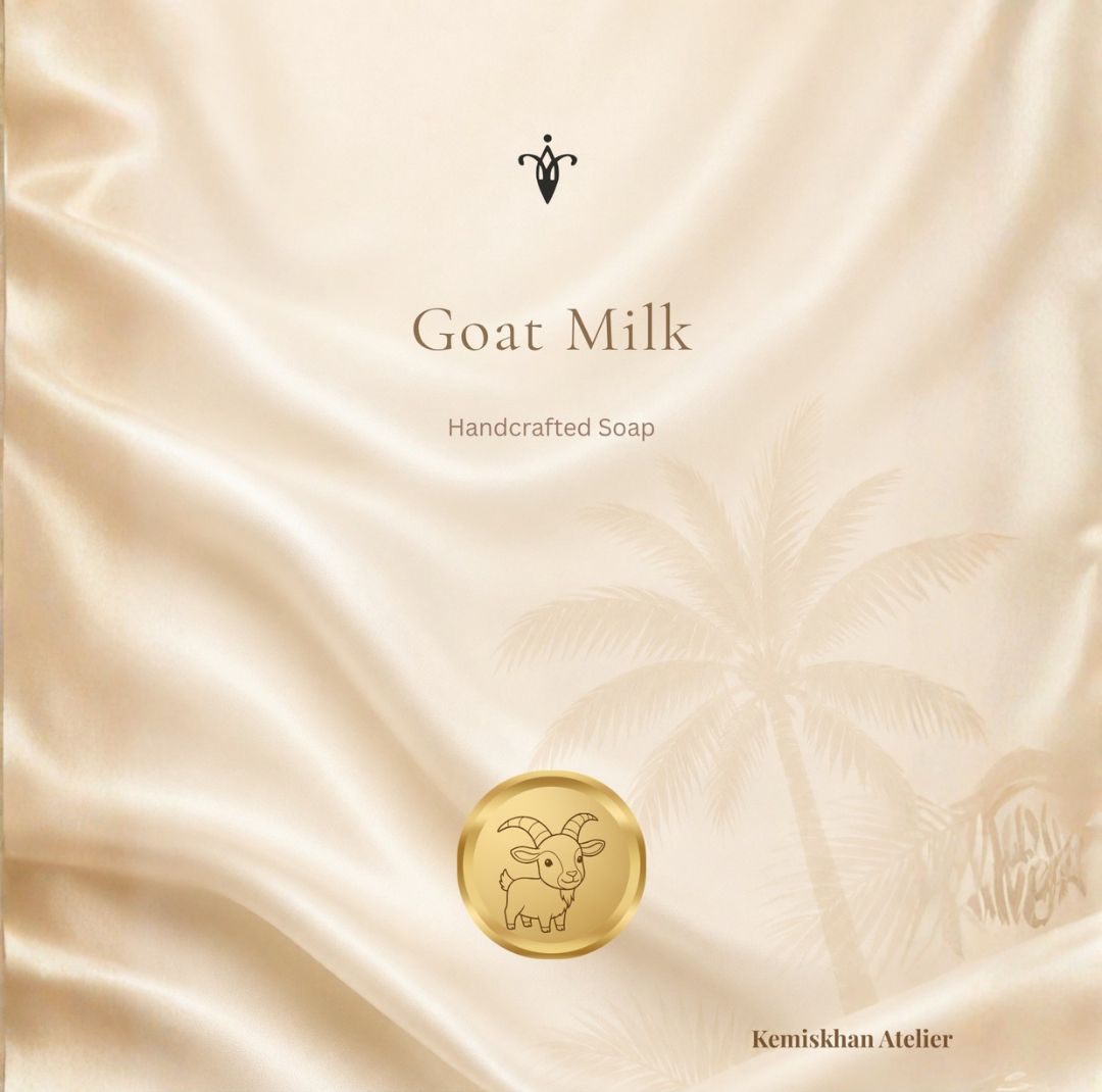 Goat Milk label on silk image and Kemiskhan logo.