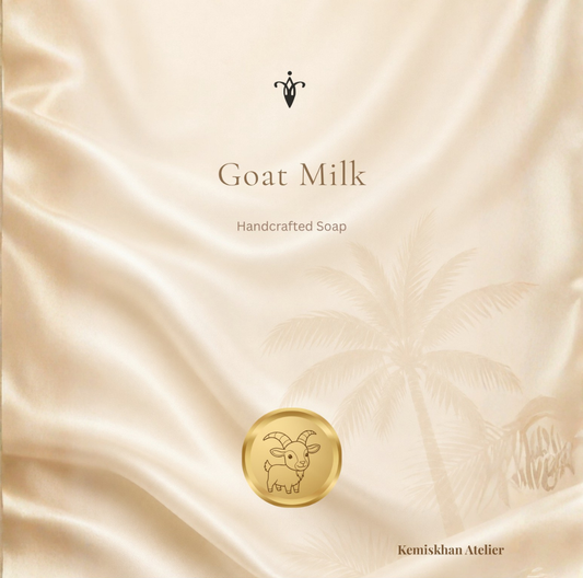 Goat Milk label on silk image and Kemiskhan logo.