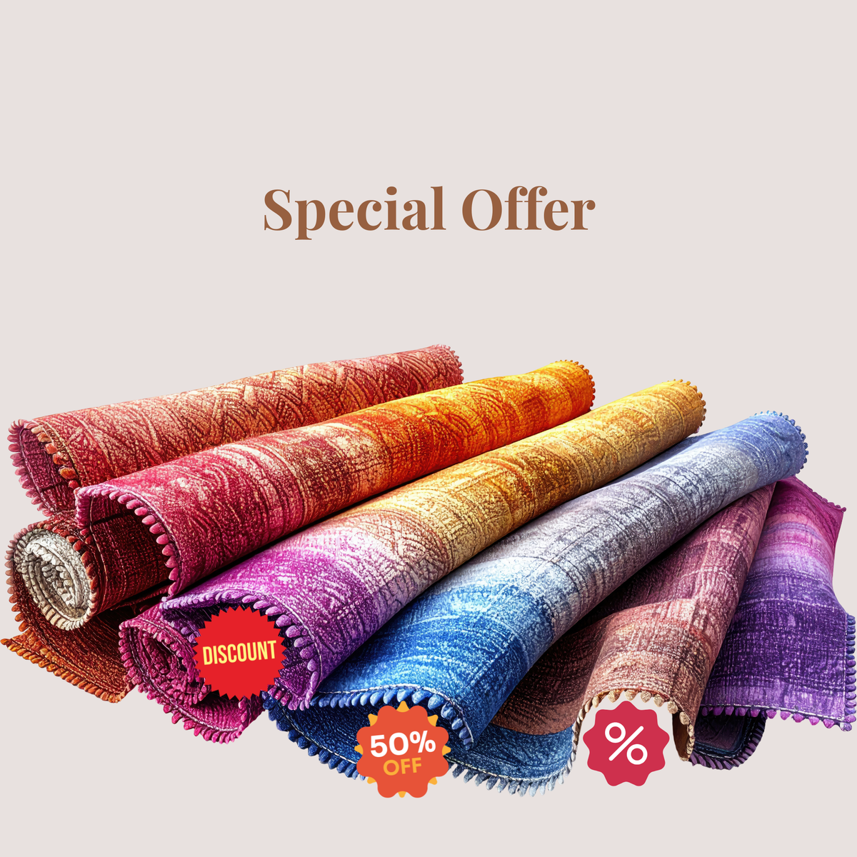 Special offer banner with colorful carpets 
