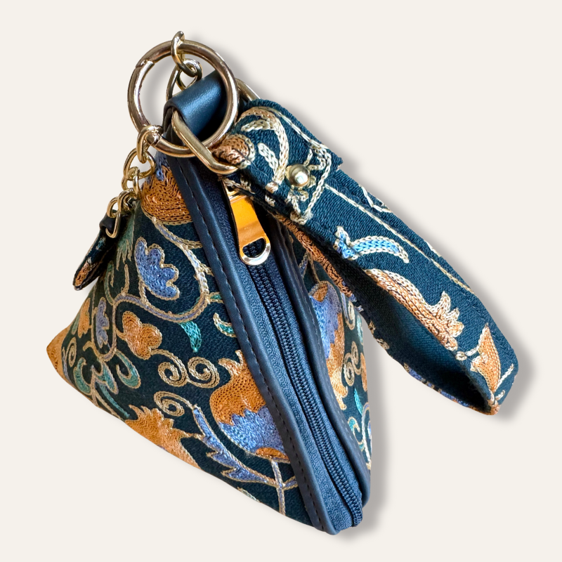 Decorative Bag with a blue and gold pattern on a white background