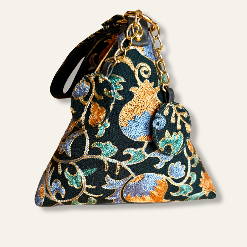 Triangle Embroidered Bag "Pomegranate" Silk Road/ Handcrafted