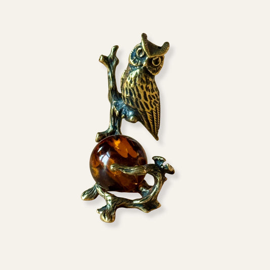 Owl Amber Bronze Mini Figurine