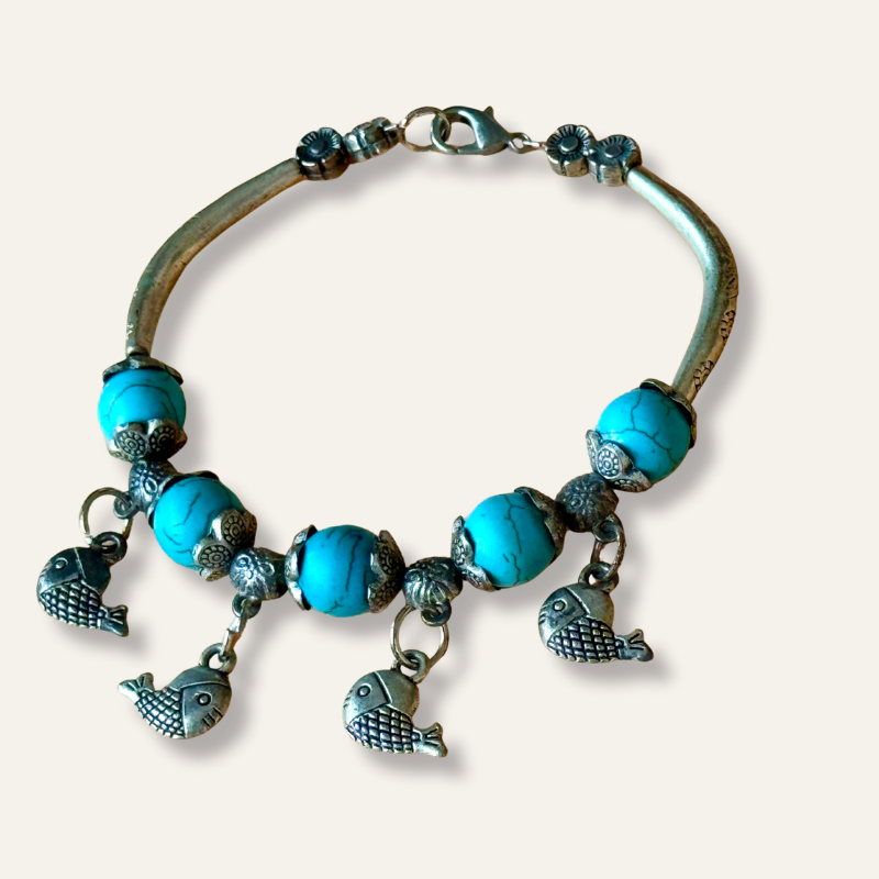 Boho Turquoise Pisces Bracelet – Handmade Charm Bracelet